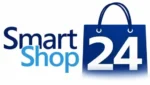Logo for Smart Shop 24, with bold black-and-blue text and a blue shopping bag icon showing '24' on it.